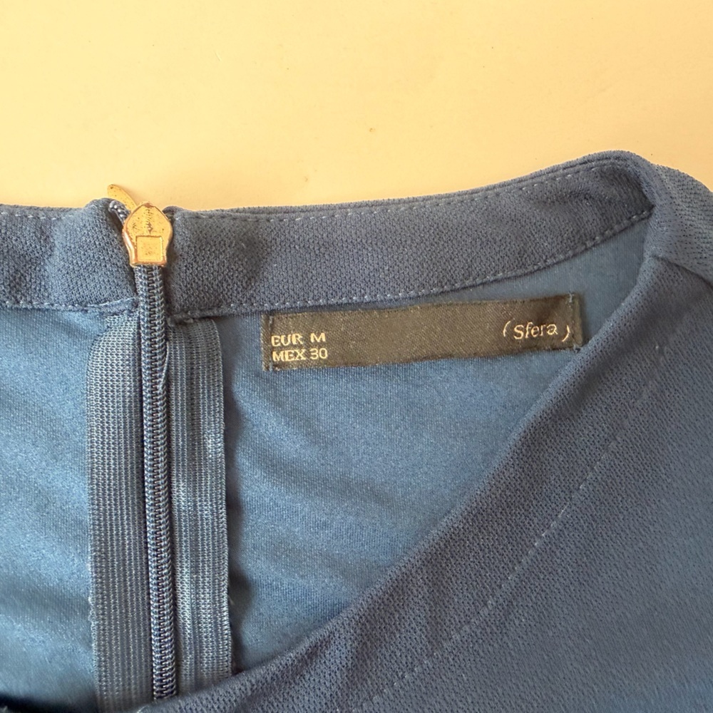Sfera Navy Blue Pleated Neck Blouse | 3/4 Sleeve Elegant Feminine Top - Picture 2 of 5